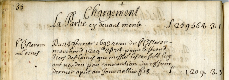 Comptabilité de la ville d'Aix-en-Provence - Boucherie (folio 35) - 1693 - lignes 1 à 7
